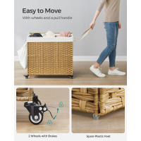 Produktbild för 160l Rolling Laundry Hamper With 3 Compartments & Wheels - Synthetic Rattan Basket, Removable Liner For Bedroom/laundry Room, Natural Yellow 70x36x66cm
