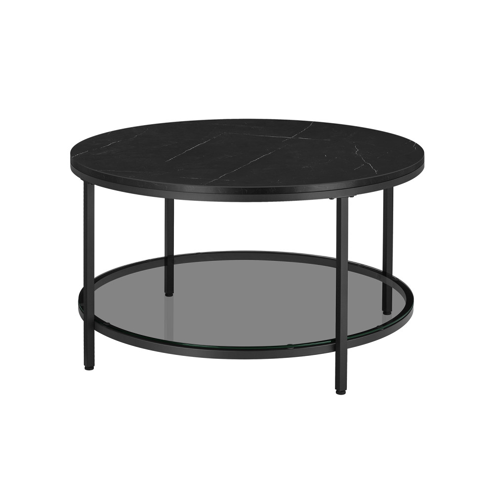 Produktbild för Faux Marble Round Coffee Table With Storage Shelf Marble Black And Ink Black 80x80x45cm