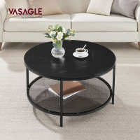 Produktbild för Faux Marble Round Coffee Table With Storage Shelf Marble Black And Ink Black 80x80x45cm
