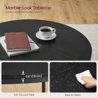 Produktbild för Faux Marble Round Coffee Table With Storage Shelf Marble Black And Ink Black 80x80x45cm