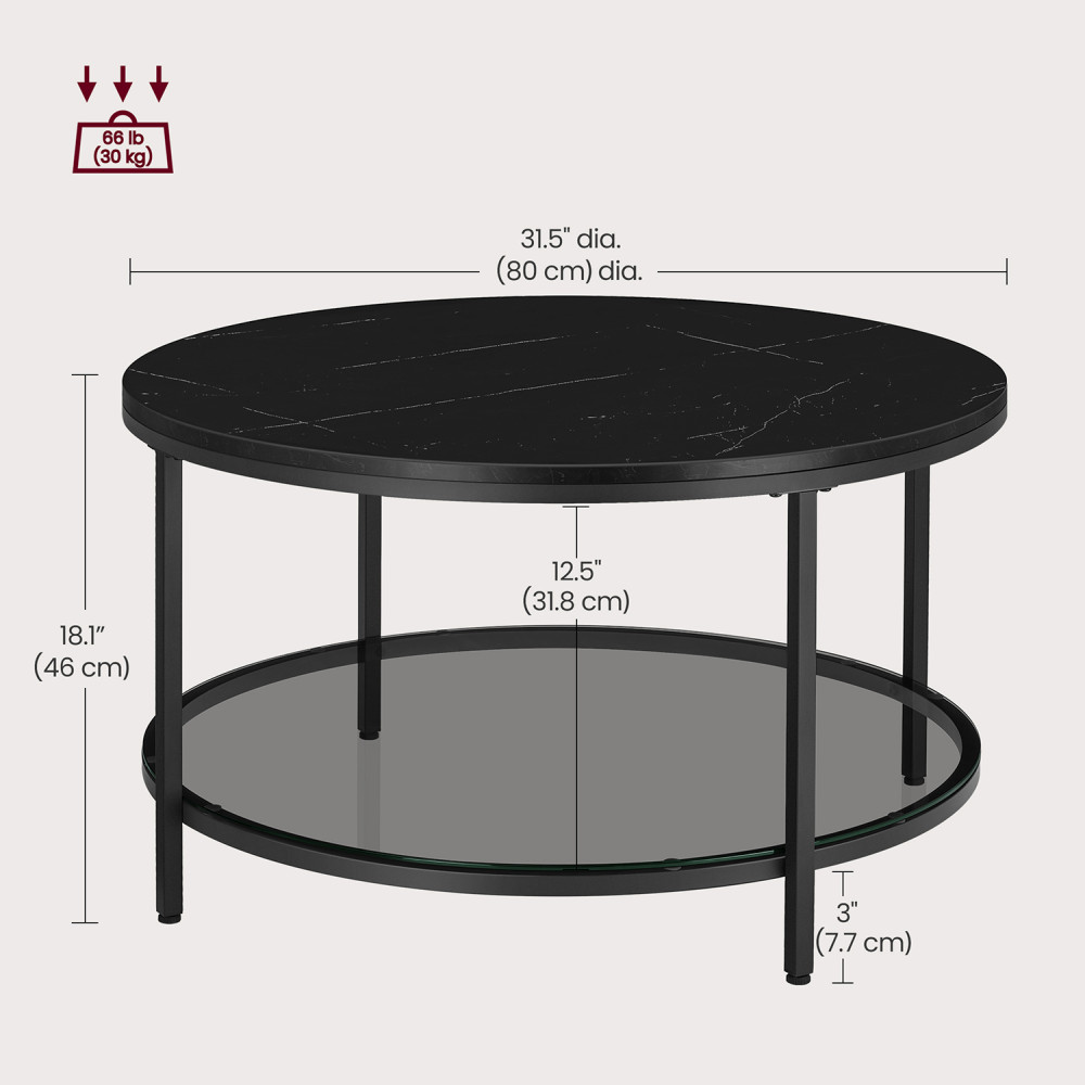 Produktbild för Faux Marble Round Coffee Table With Storage Shelf Marble Black And Ink Black 80x80x45cm