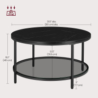 Produktbild för Faux Marble Round Coffee Table With Storage Shelf Marble Black And Ink Black 80x80x45cm