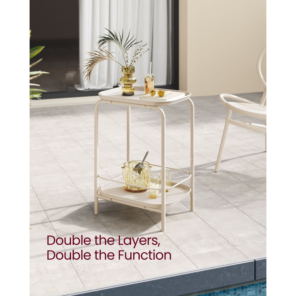Produktbild för 2-tier Metal Side Table With Tray Surface Cream White 40x30x56cm
