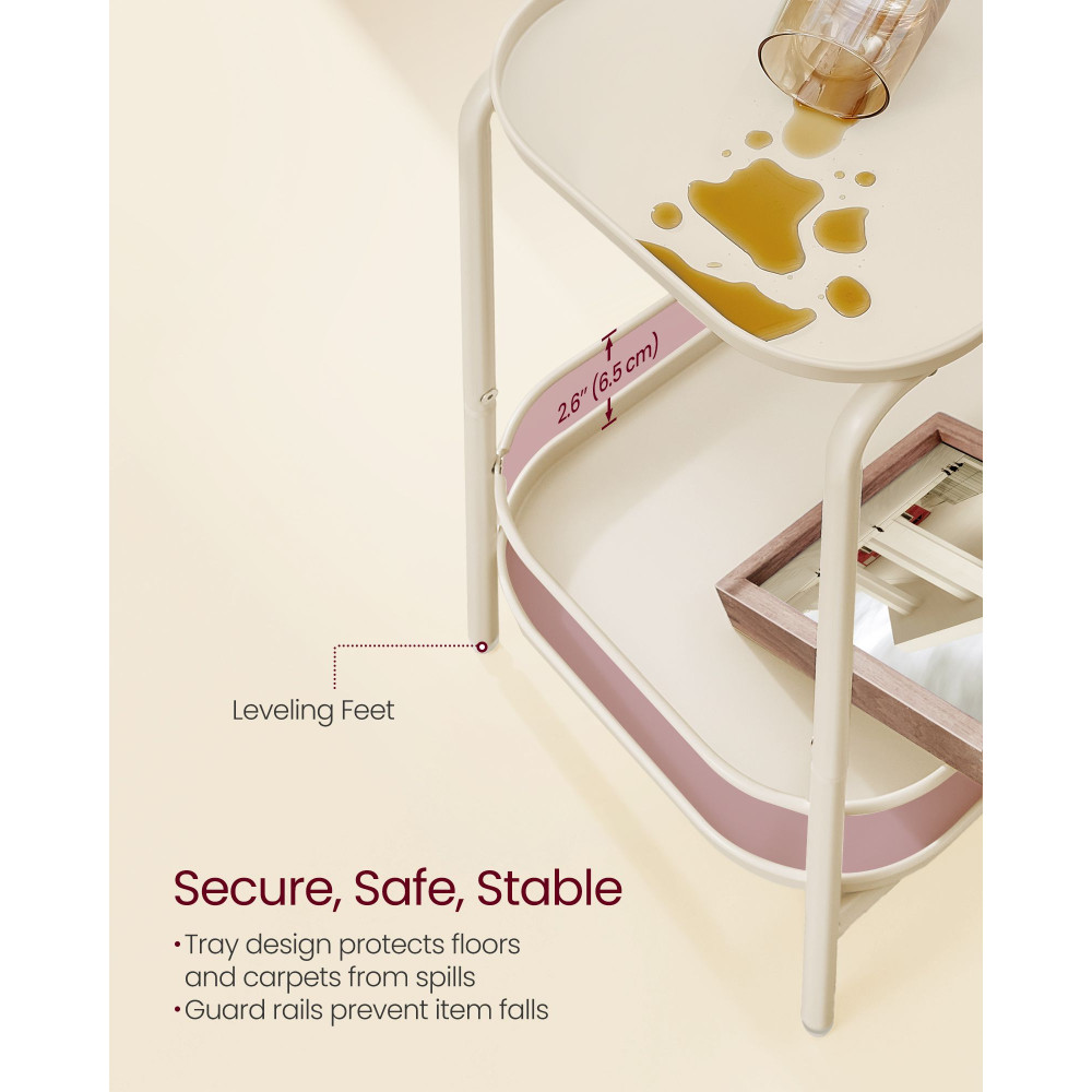 Produktbild för 2-tier Metal Side Table With Tray Surface Cream White 40x30x56cm