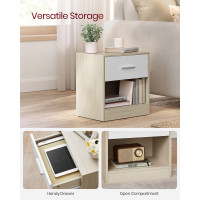 Produktbild för Bedside Tables, Set Of 2, Side Table With Drawer, Handle, Open Compartment, End Table, For Bedroom, Living Room, Natural Beige And Classic White Let819t67 Milky Coffee Color 39x28x41cm