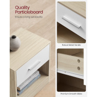 Produktbild för Bedside Tables, Set Of 2, Side Table With Drawer, Handle, Open Compartment, End Table, For Bedroom, Living Room, Natural Beige And Classic White Let819t67 Milky Coffee Color 39x28x41cm