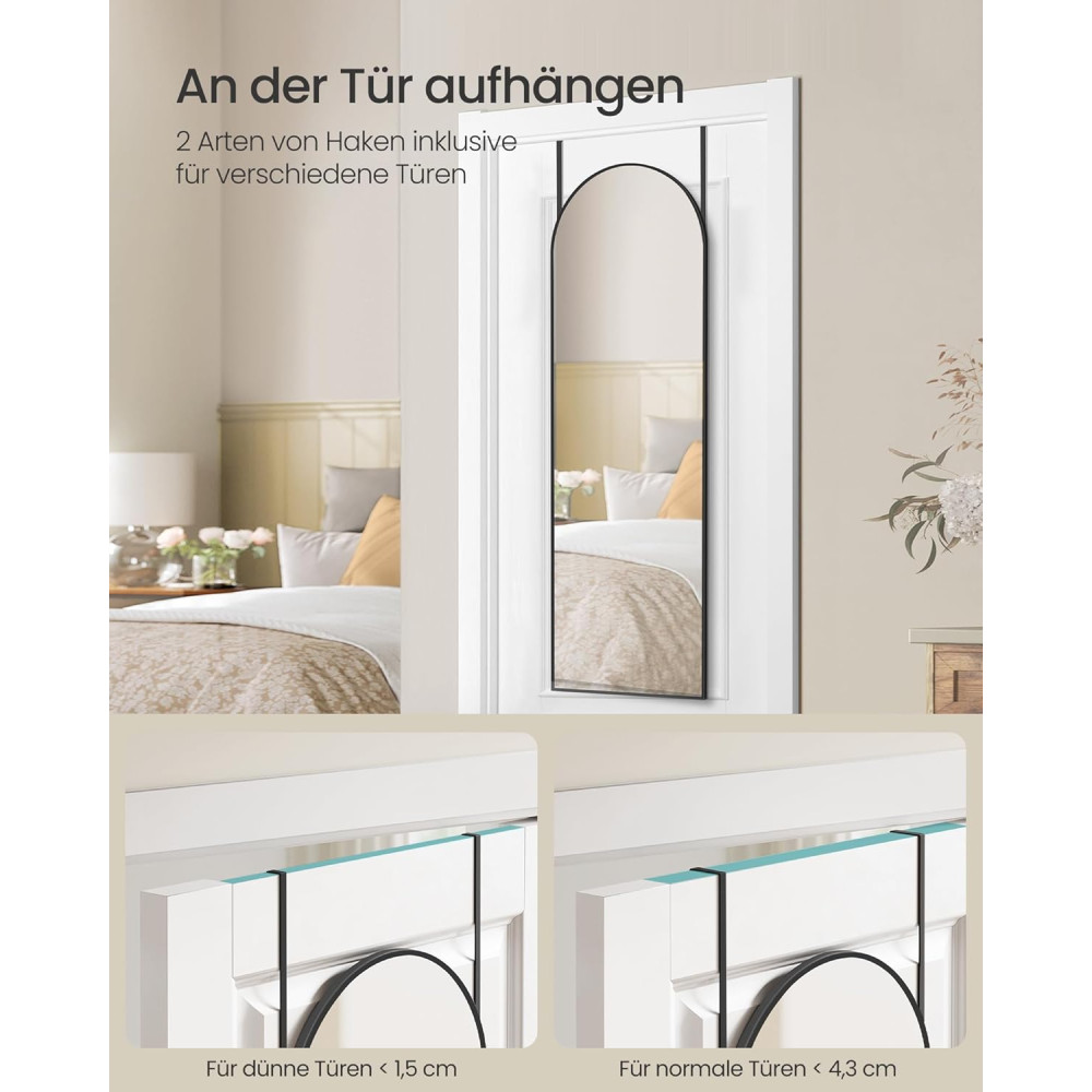 Produktbild för Songmics Full Length Mirror Curved Mirror Wall Door Mounted Aluminium Alloy Frame Tempered Glass Bedroom Living Room Wardrobe Ink Black Lfm033b01 120x40x1cm