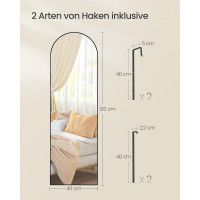 Produktbild för Songmics Full Length Mirror Curved Mirror Wall Door Mounted Aluminium Alloy Frame Tempered Glass Bedroom Living Room Wardrobe Ink Black Lfm033b01 120x40x1cm