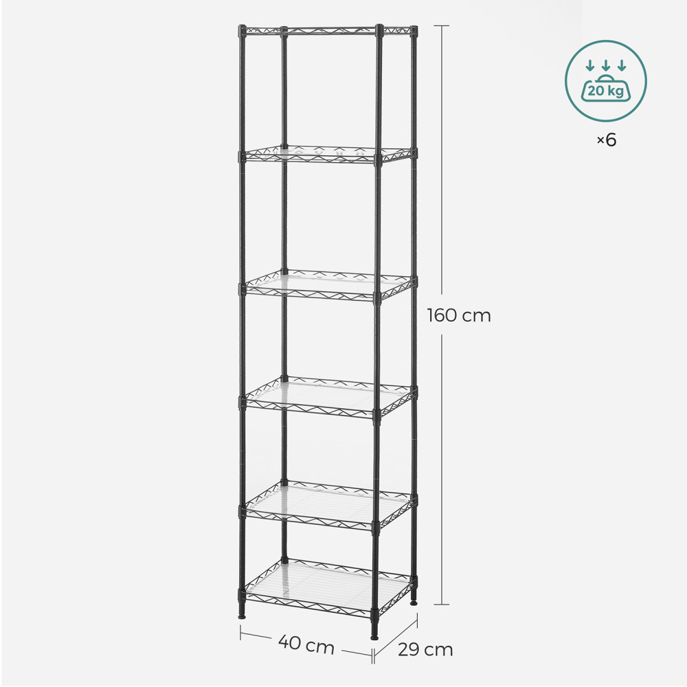 Produktbild för 6-tier Wire Shelving Unit With Adjustable Shelves Ink Black 40x30x160cm