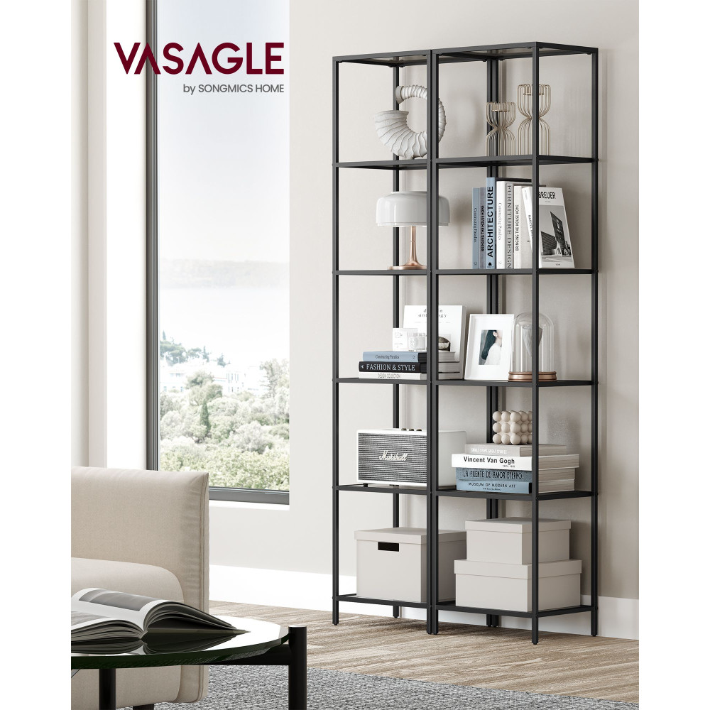 Produktbild för Black And Slate Grey 6-tier Glass Shelf 40x30x177cm