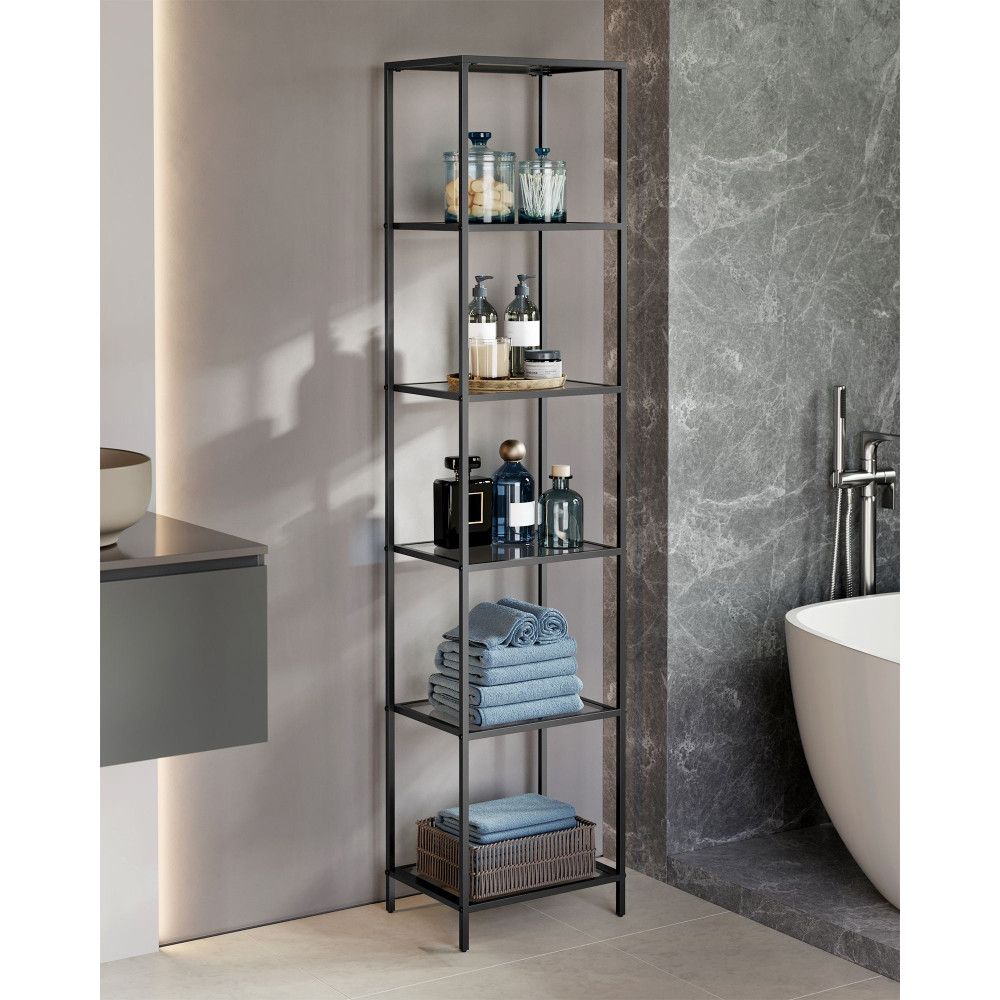 Produktbild för Black And Slate Grey 6-tier Glass Shelf 40x30x177cm