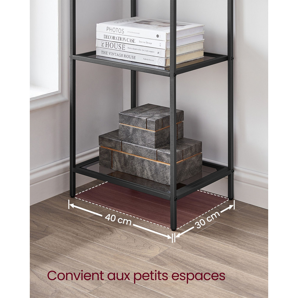 Produktbild för Black And Slate Grey 6-tier Glass Shelf 40x30x177cm