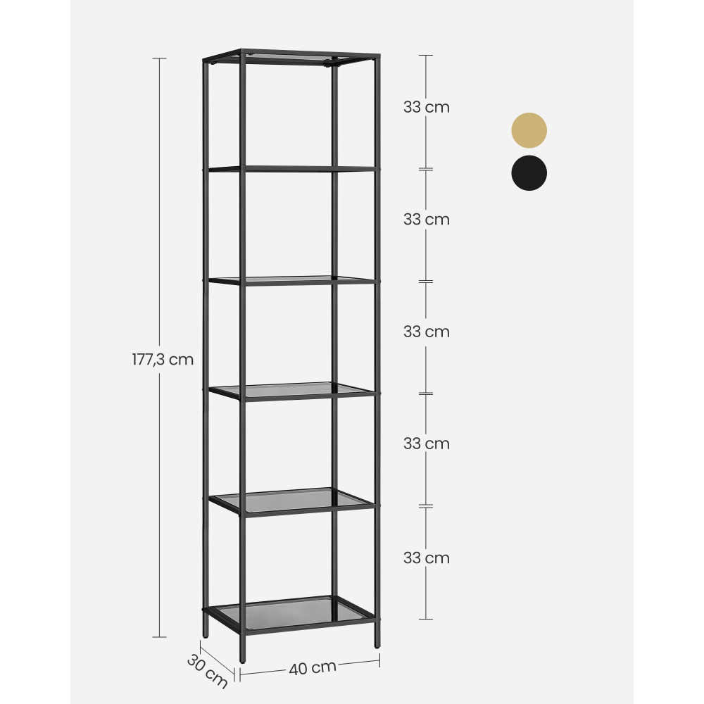 Produktbild för Black And Slate Grey 6-tier Glass Shelf 40x30x177cm