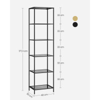 Produktbild för Black And Slate Grey 6-tier Glass Shelf 40x30x177cm
