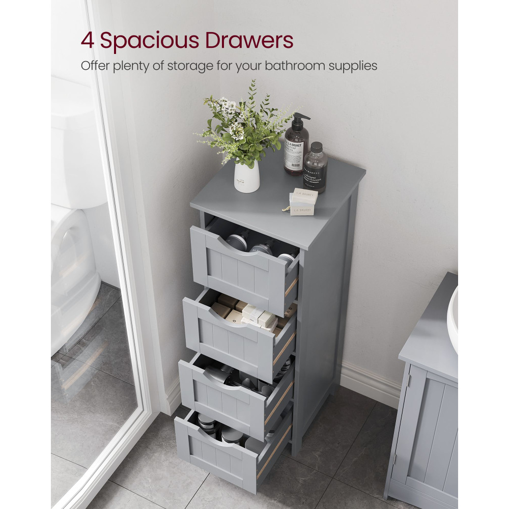 Produktbild för Bathroom Floor Storage Cabinet With 4 Drawers Mystic Grey 30x30x82cm