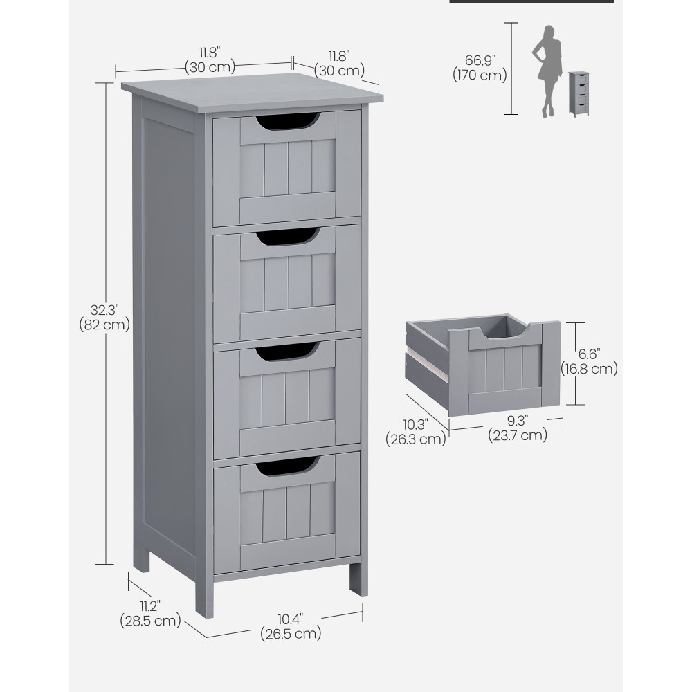 Produktbild för Bathroom Floor Storage Cabinet With 4 Drawers Mystic Grey 30x30x82cm