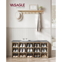 Produktbild för Vasagle Shoe Rack, Shoe Bench With Seat, Shoe Cabinet With Cushion, 15 Open Storage Compartments, 30 X , For Hallway Bedroom Living Room Entryway, Oak With Blue Grains And Grey Lhs015t60 Milky Coffee Color 105x30x48cm