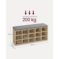 Produktbild för Vasagle Shoe Rack, Shoe Bench With Seat, Shoe Cabinet With Cushion, 15 Open Storage Compartments, 30 X , For Hallway Bedroom Living Room Entryway, Oak With Blue Grains And Grey Lhs015t60 Milky Coffee Color 105x30x48cm
