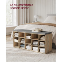 Produktbild för Vasagle Shoe Rack, Shoe Bench With Seat, Shoe Cabinet With Cushion, 15 Open Storage Compartments, 30 X , For Hallway Bedroom Living Room Entryway, Oak With Blue Grains And Grey Lhs015t60 Milky Coffee Color 105x30x48cm