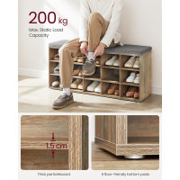 Produktbild för Vasagle Shoe Rack, Shoe Bench With Seat, Shoe Cabinet With Cushion, 15 Open Storage Compartments, 30 X , For Hallway Bedroom Living Room Entryway, Oak With Blue Grains And Grey Lhs015t60 Milky Coffee Color 105x30x48cm