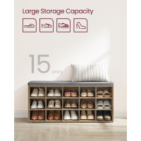 Produktbild för Vasagle Shoe Rack, Shoe Bench With Seat, Shoe Cabinet With Cushion, 15 Open Storage Compartments, 30 X , For Hallway Bedroom Living Room Entryway, Oak With Blue Grains And Grey Lhs015t60 Milky Coffee Color 105x30x48cm