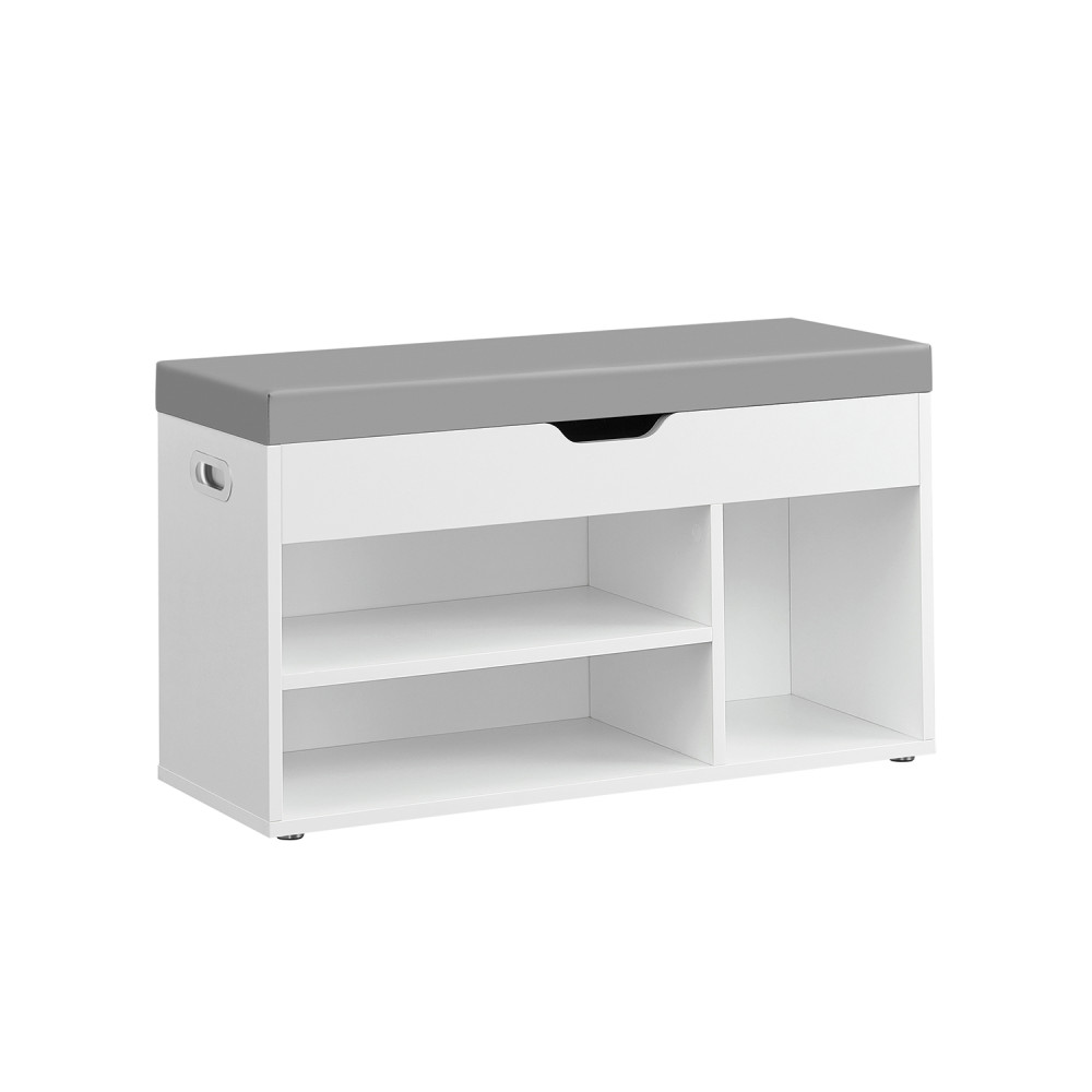 Produktbild för Padded Shoe Bench With 3 Compartments, Load 150 Kg, Cloud White And Dove Grey 80x30x44cm