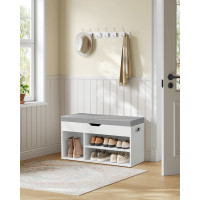 Produktbild för Padded Shoe Bench With 3 Compartments, Load 150 Kg, Cloud White And Dove Grey 80x30x44cm