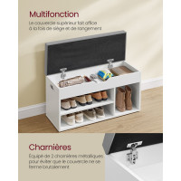 Produktbild för Padded Shoe Bench With 3 Compartments, Load 150 Kg, Cloud White And Dove Grey 80x30x44cm