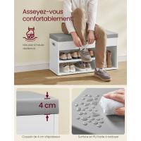Produktbild för Padded Shoe Bench With 3 Compartments, Load 150 Kg, Cloud White And Dove Grey 80x30x44cm