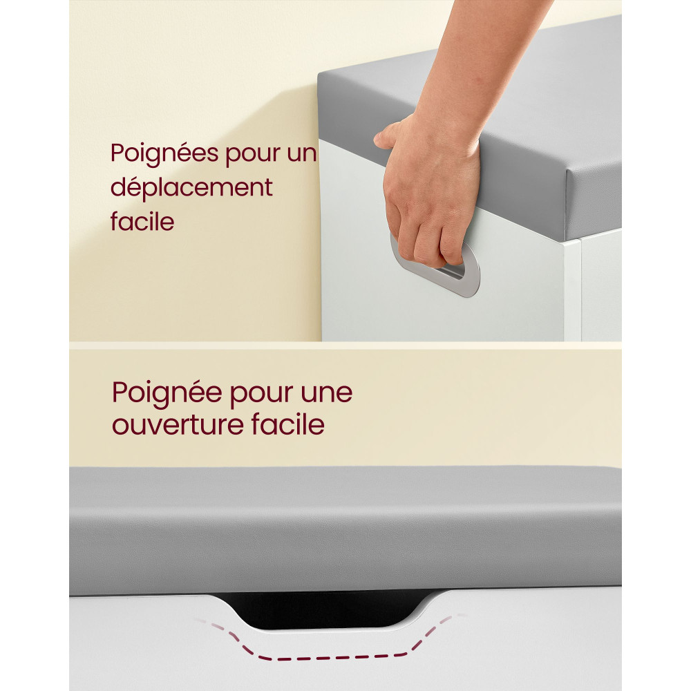 Produktbild för Padded Shoe Bench With 3 Compartments, Load 150 Kg, Cloud White And Dove Grey 80x30x44cm