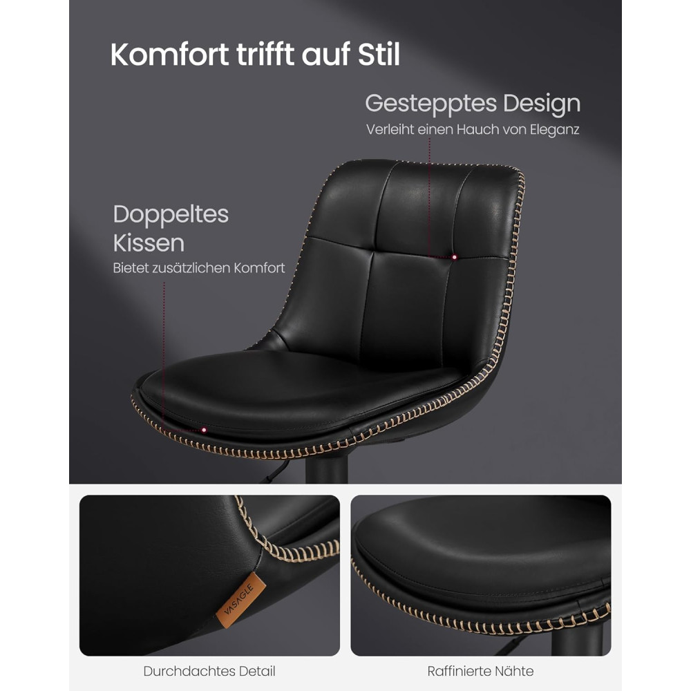 Produktbild för Vasagle Ljb095b01 Bar Stools Set Of 2 Bar Chairs Height Adjustable Swivel Kitchen Stools Quilted Pu Cover With Backrest And Footrest Dining Counter Steel Ink Black 43x48x93-114cm