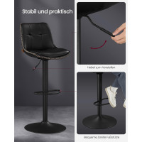 Produktbild för Vasagle Ljb095b01 Bar Stools Set Of 2 Bar Chairs Height Adjustable Swivel Kitchen Stools Quilted Pu Cover With Backrest And Footrest Dining Counter Steel Ink Black 43x48x93-114cm