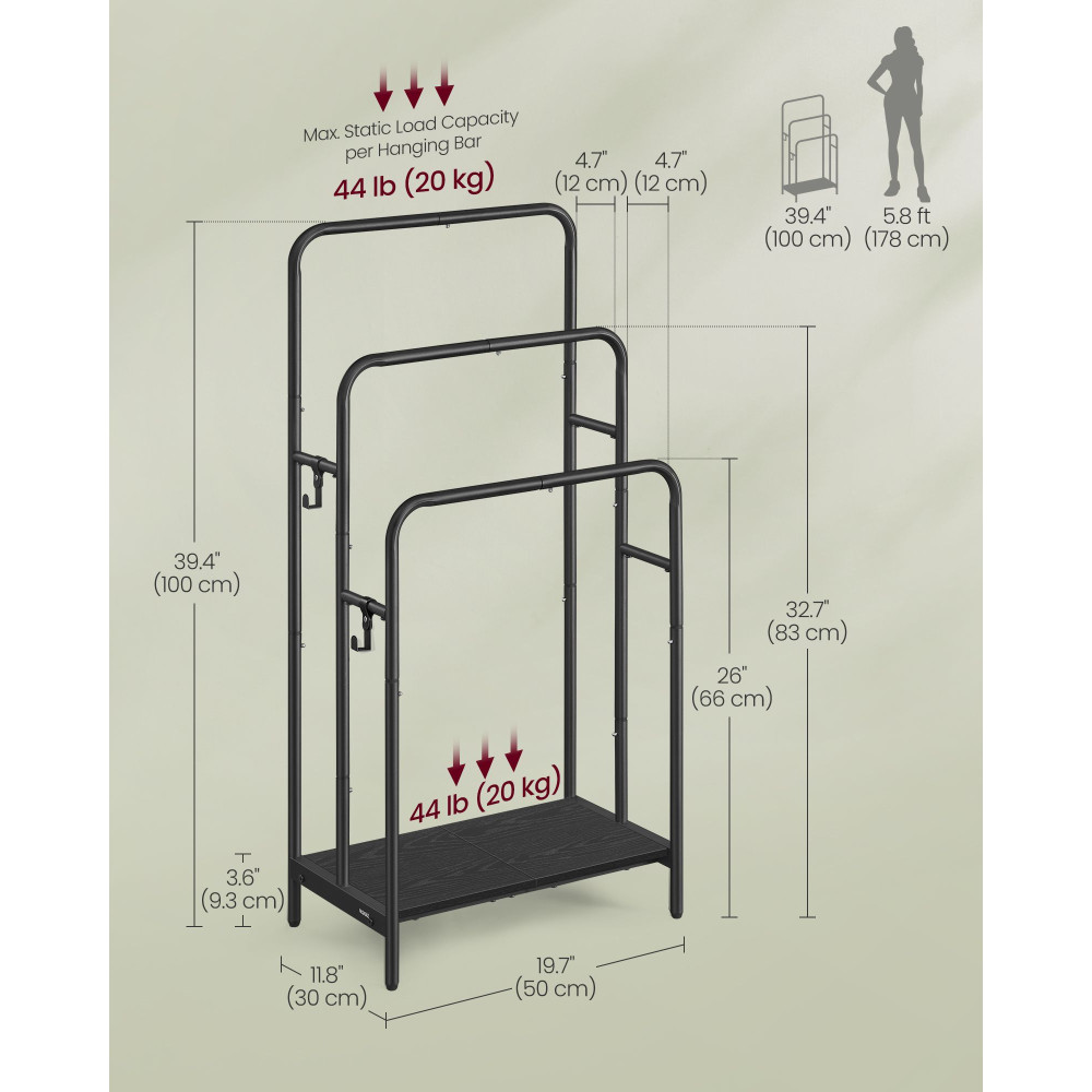 Produktbild för 3-bar Towel Holder With 2 Hooks Black 50x30x100cm