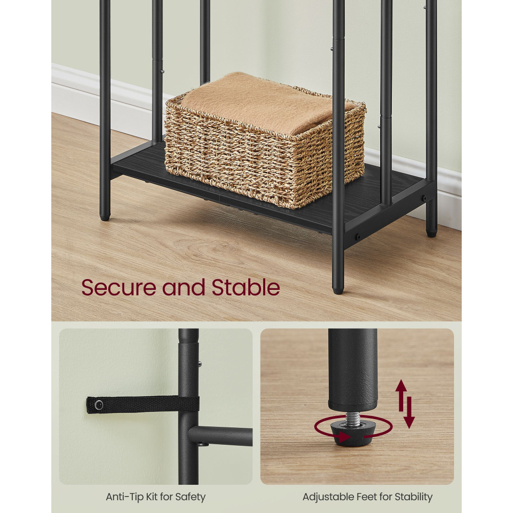 Produktbild för 3-bar Towel Holder With 2 Hooks Black 50x30x100cm