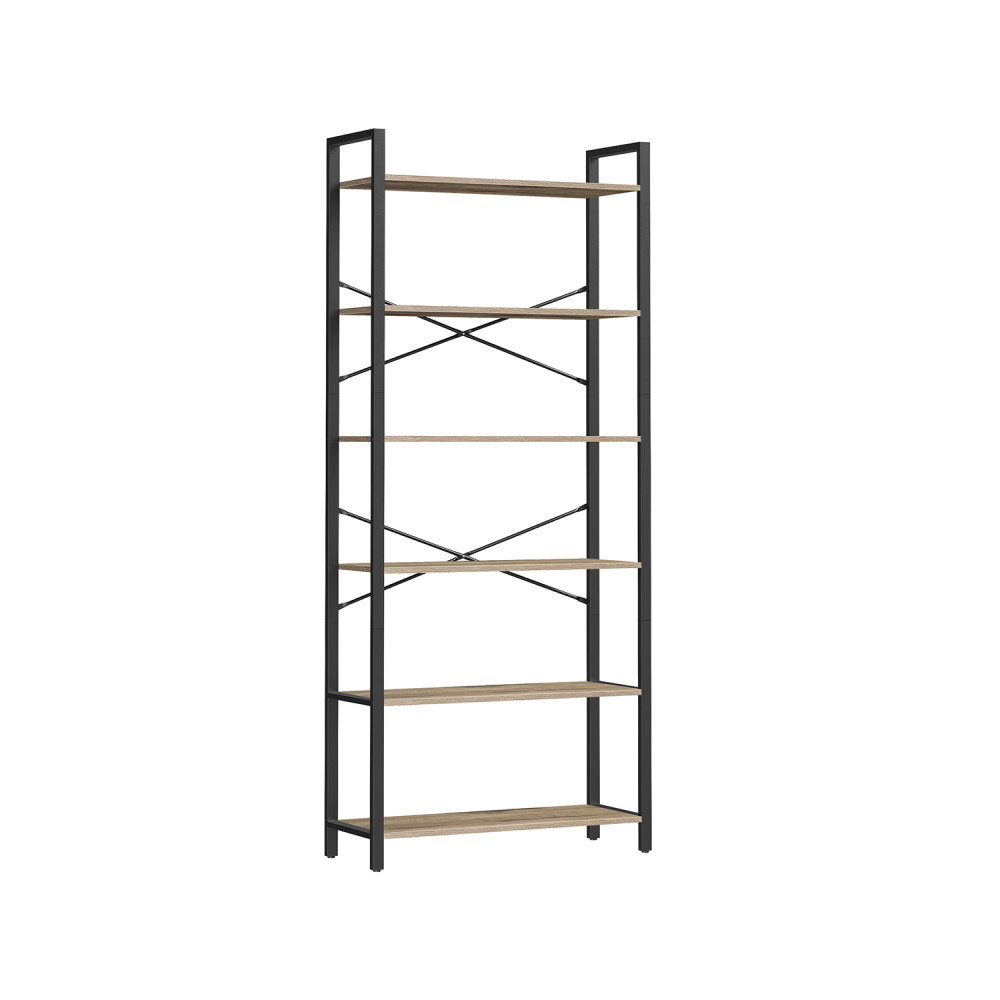 Produktbild för 6-tier Freestanding Tall Bookshelf Camel Brown And Ink Black Milky Coffee Color 80x30x184cm