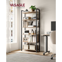 Produktbild för 6-tier Freestanding Tall Bookshelf Camel Brown And Ink Black Milky Coffee Color 80x30x184cm