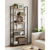 Produktbild för 6-tier Freestanding Tall Bookshelf Camel Brown And Ink Black Milky Coffee Color 80x30x184cm