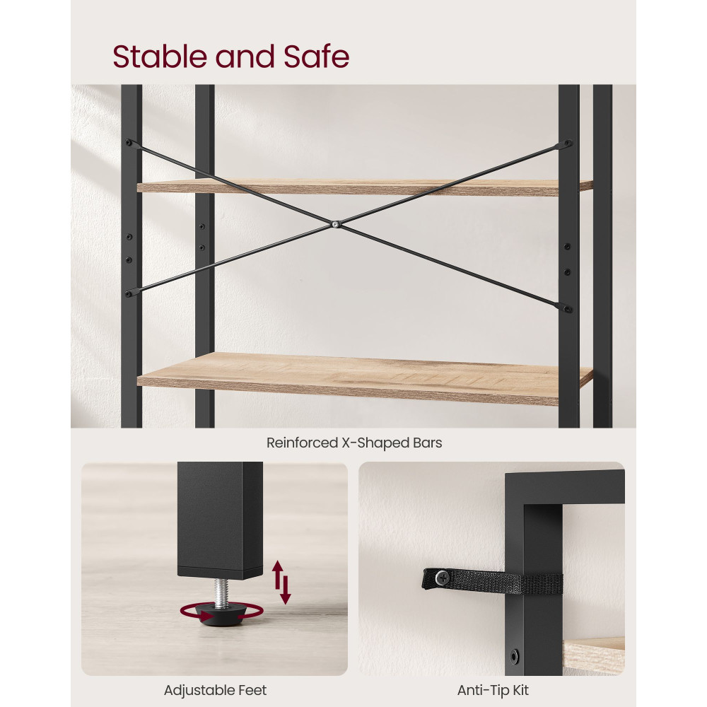 Produktbild för 6-tier Freestanding Tall Bookshelf Camel Brown And Ink Black Milky Coffee Color 80x30x184cm
