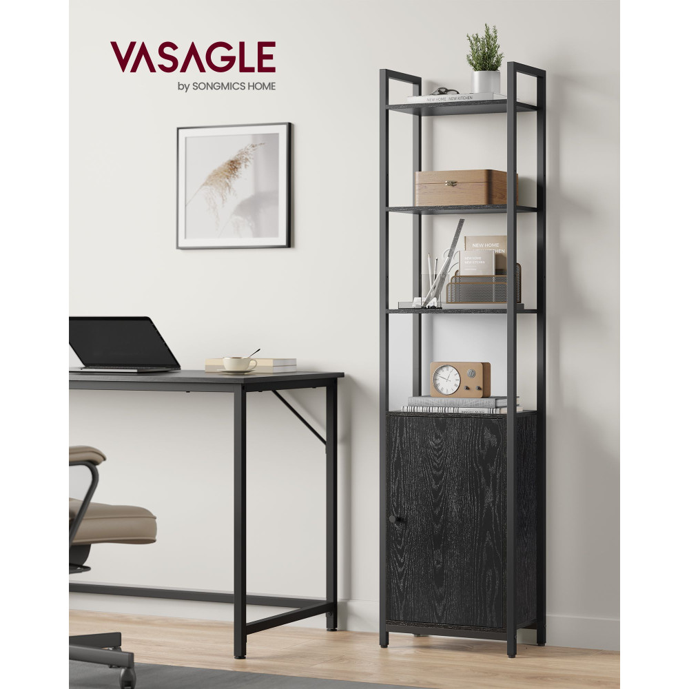 Produktbild för 6-tier Bookcase With Door Ebony Black And Ink Black 40x24x160cm
