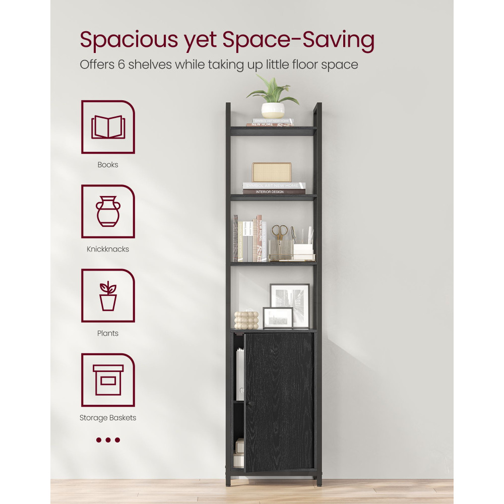 Produktbild för 6-tier Bookcase With Door Ebony Black And Ink Black 40x24x160cm