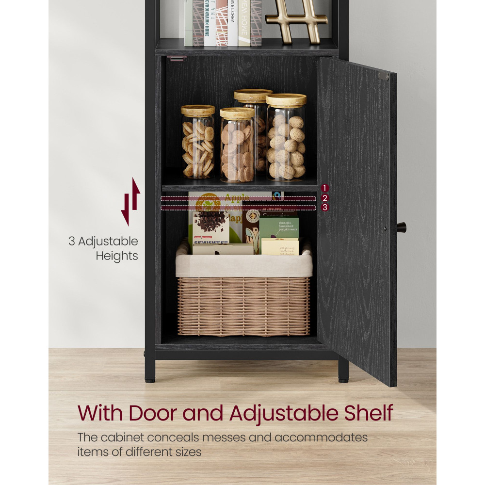 Produktbild för 6-tier Bookcase With Door Ebony Black And Ink Black 40x24x160cm
