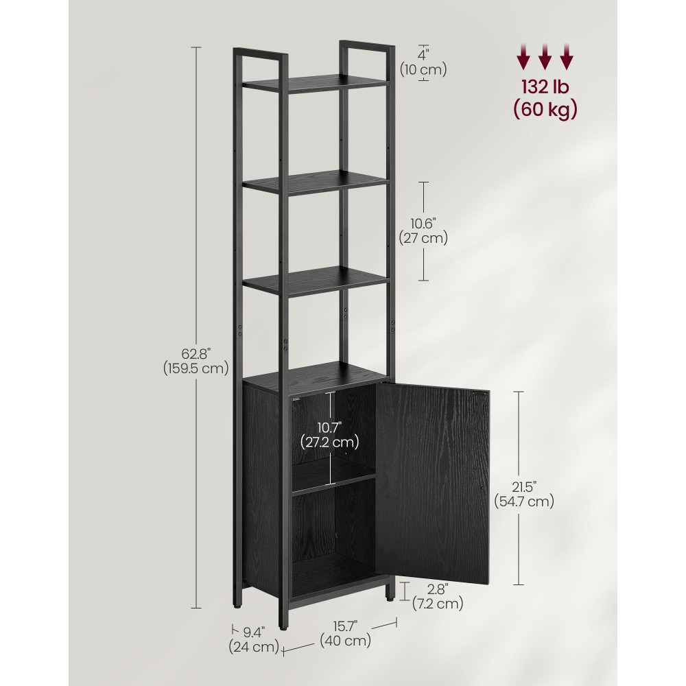Produktbild för 6-tier Bookcase With Door Ebony Black And Ink Black 40x24x160cm