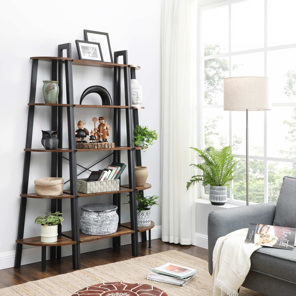 Produktbild för Corner Ladder Shelves X: Antique, Black 56x32x172cm