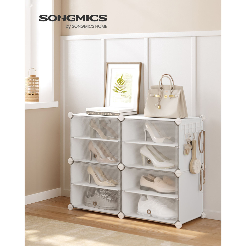 Produktbild för Interlocking Plastic Shoe Rack Cloud White 84x31x64cm