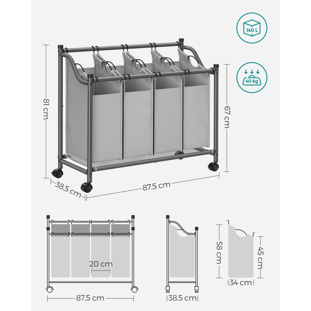 Produktbild för Laundry Car Grey 88x81x39cm