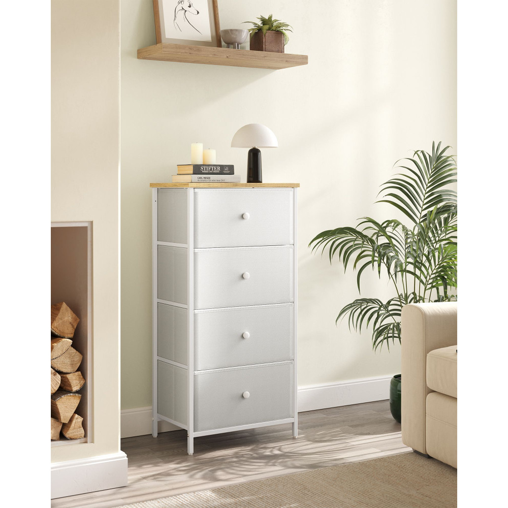 Produktbild för 4 Fabric Drawers With Metal Frame White And Oak 45x30x92cm