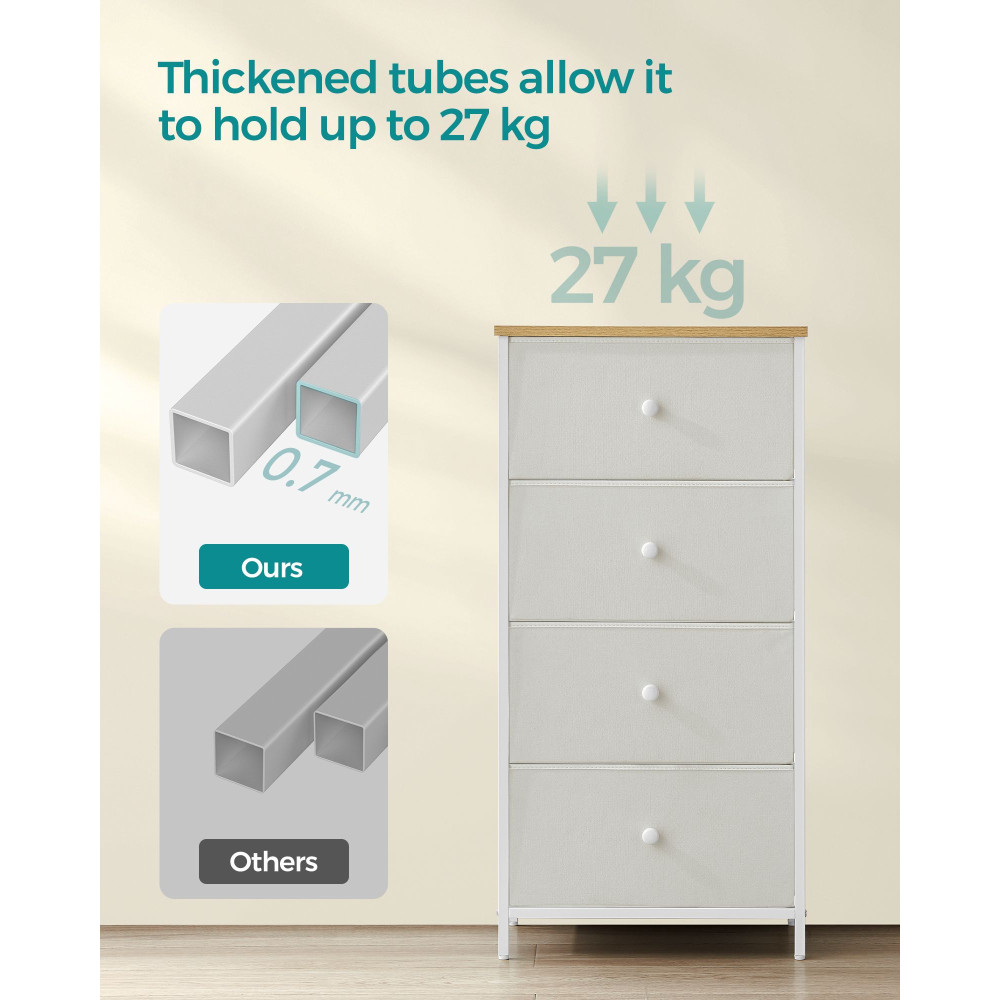 Produktbild för 4 Fabric Drawers With Metal Frame White And Oak 45x30x92cm
