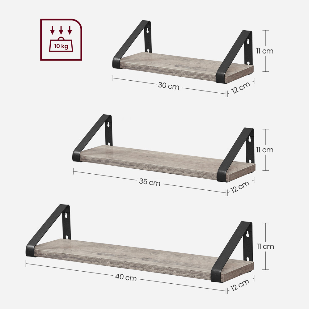 Produktbild för Wall Shelf Set Black, Light Ivory 40x12x10cm