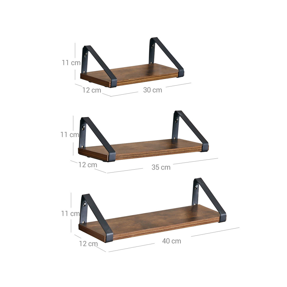 Produktbild för Wall Shelf Set X: Antique, Black 30/35/40x12x10cm