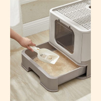 Produktbild för Foldable Pull-out Cat Litter Box Grey 54×43×38cm